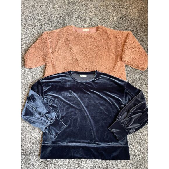 Madewell Women’s Winter Blouse Lot Large Fuzzy 3/4 Sleeve & Velour - Picture 1 of 13